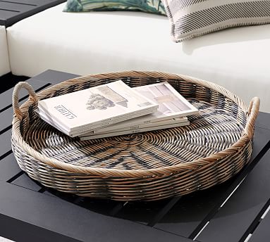 Natural Woven Tray With Black Edging 2 Sizes Decorative Tray