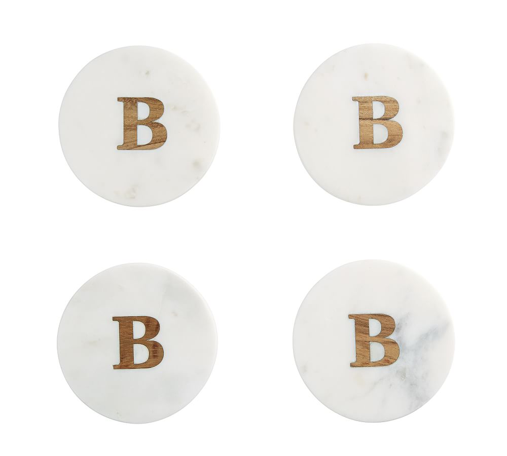 Handmade Alphabet Marble & Wood Coasters - Set of 4