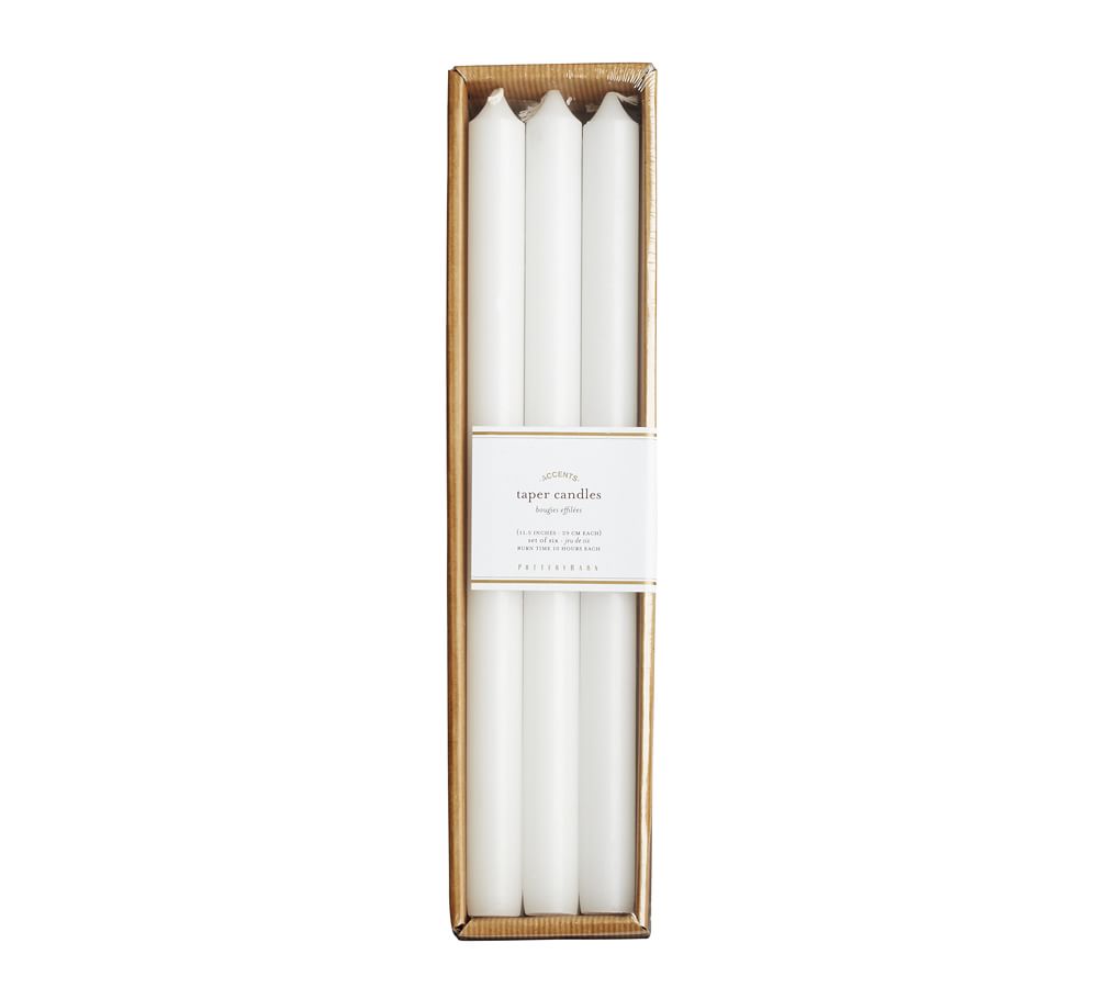 Unscented Taper Candles, Set of 6 - White