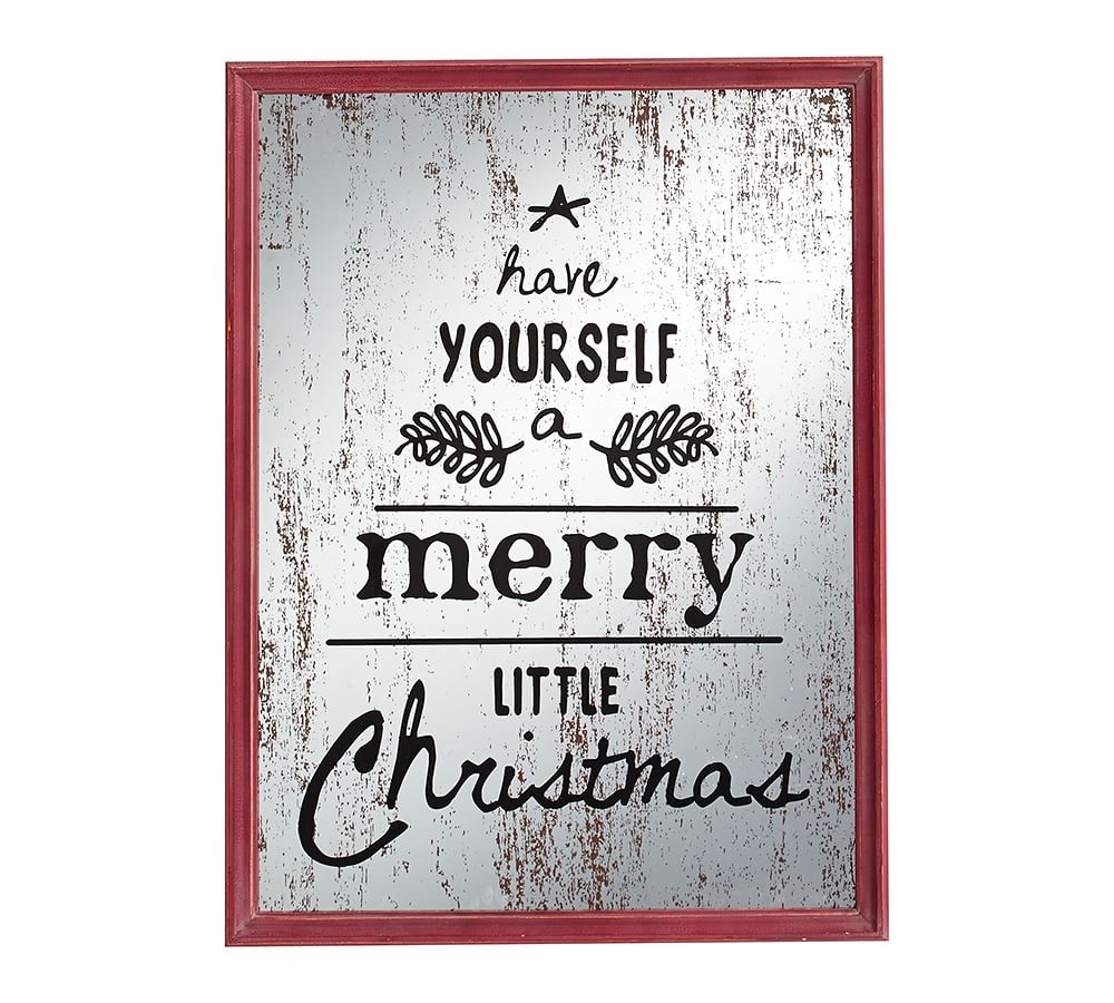 Mirrored Merry Little Christmas Wall Art, Silver/Red, 27