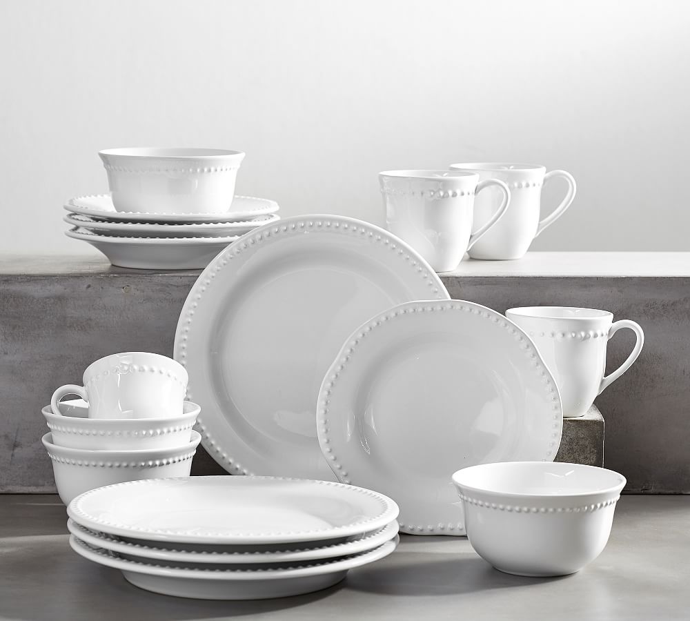 Pottery Barn - Emma Beaded Stoneware Dinnerware Sets (True White)