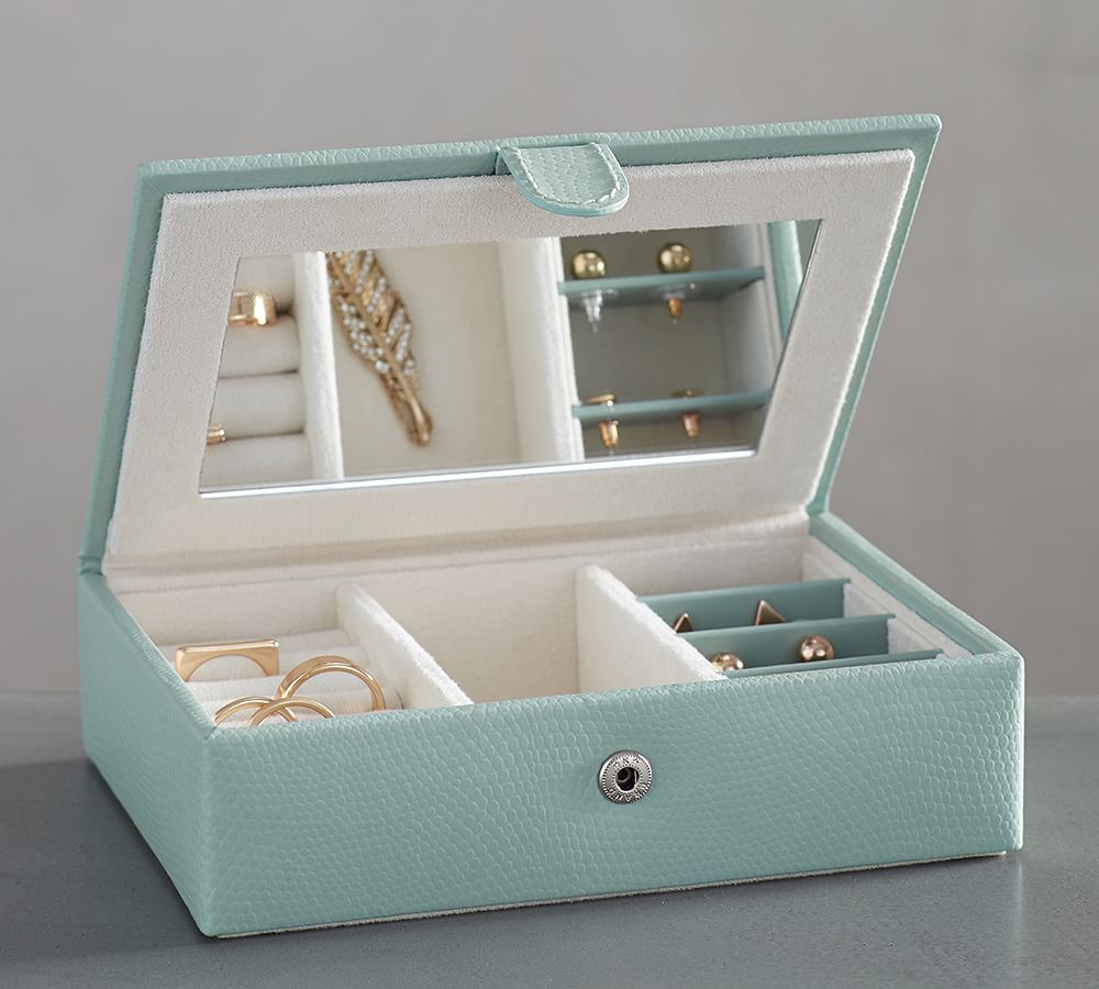 Personalized Mckenna Leather Travel Jewelry Box - Porcelain Blue