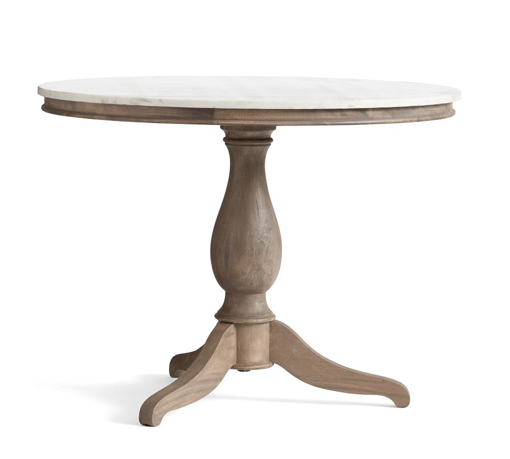 Alexandra Round Marble Pedestal Dining Table, Gray Wash, 39