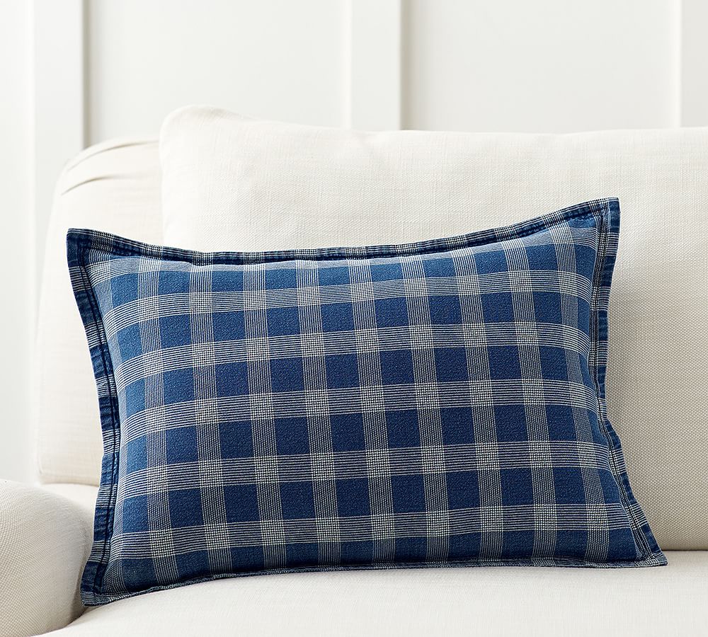 Blue Plaid Lumbar Pillow Cover