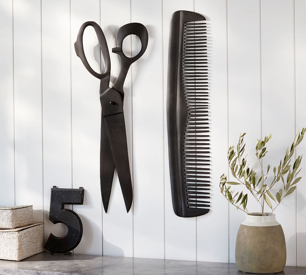 Hanging Comb &amp; Scissors Wall Art Set