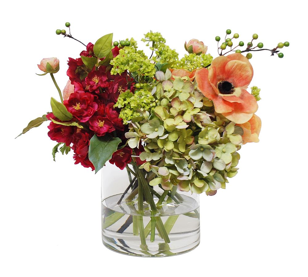Faux Mix Ranunculus &amp; Anemone in Glass Vase