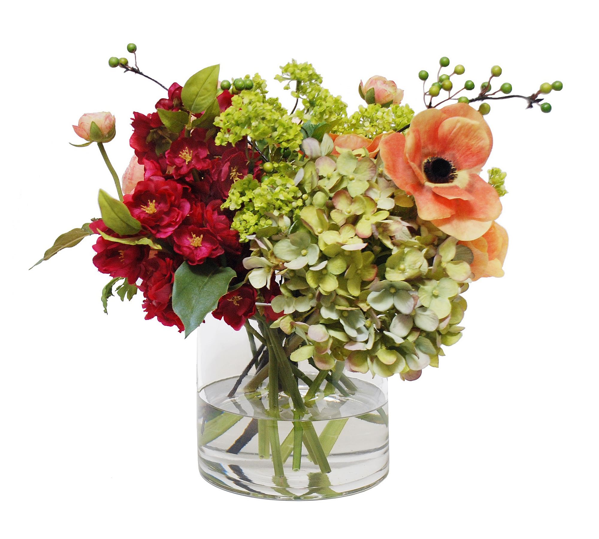 Faux Mix Ranunculus & Anemone in Glass Vase