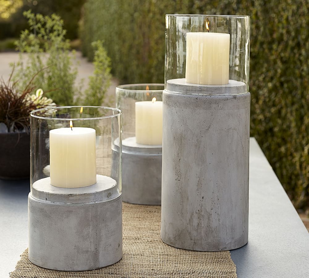 Cement & Glass Hurricanes Candle Holder Pottery Barn