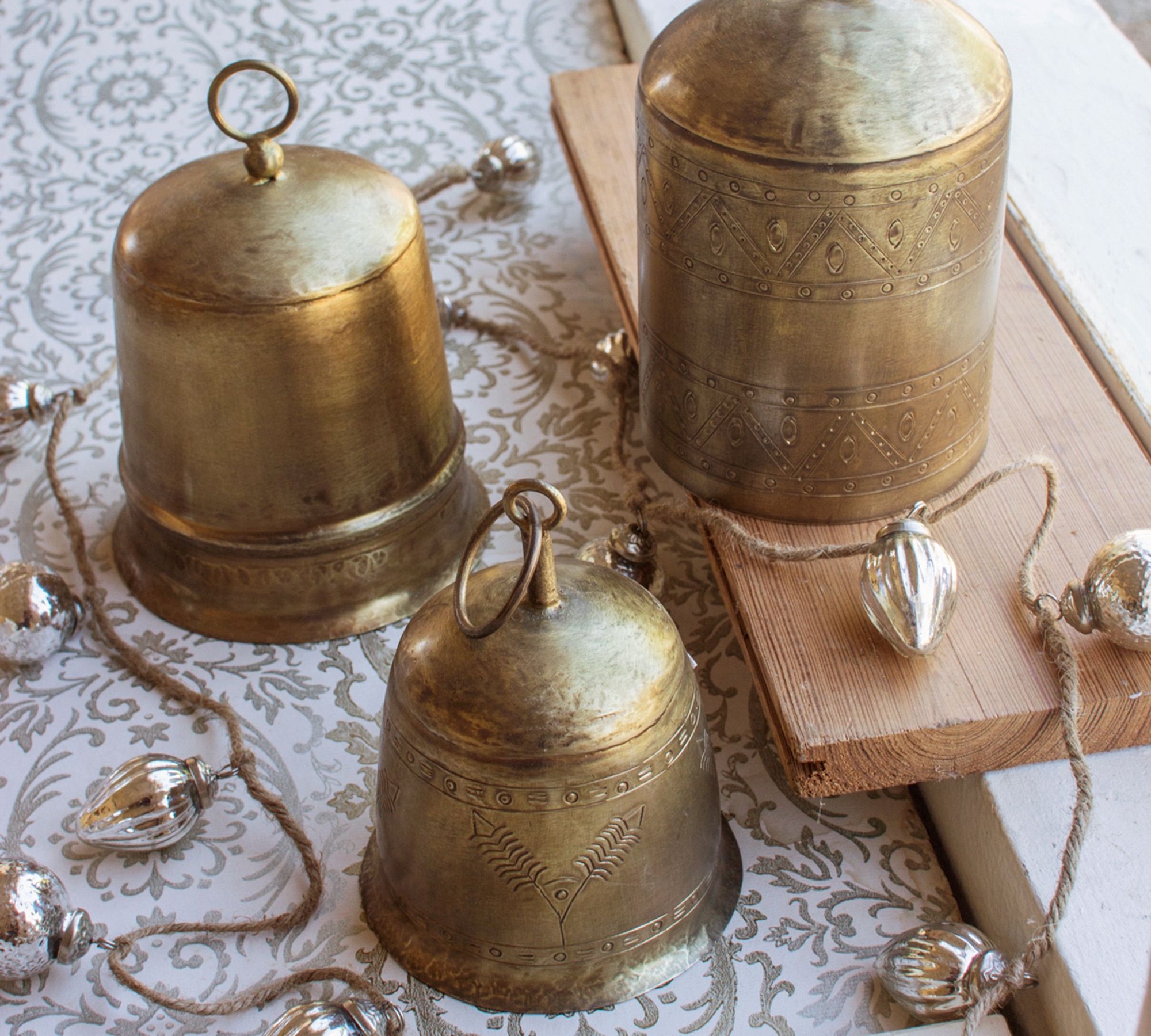 Antique Brass Finished Bells, Set Of 3