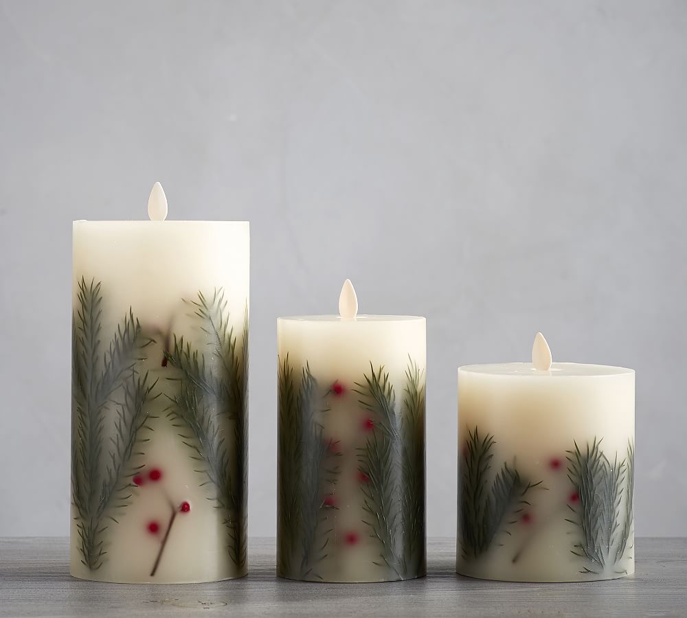 Premium Flicker Flameless Pine Inclusion Candle - Green