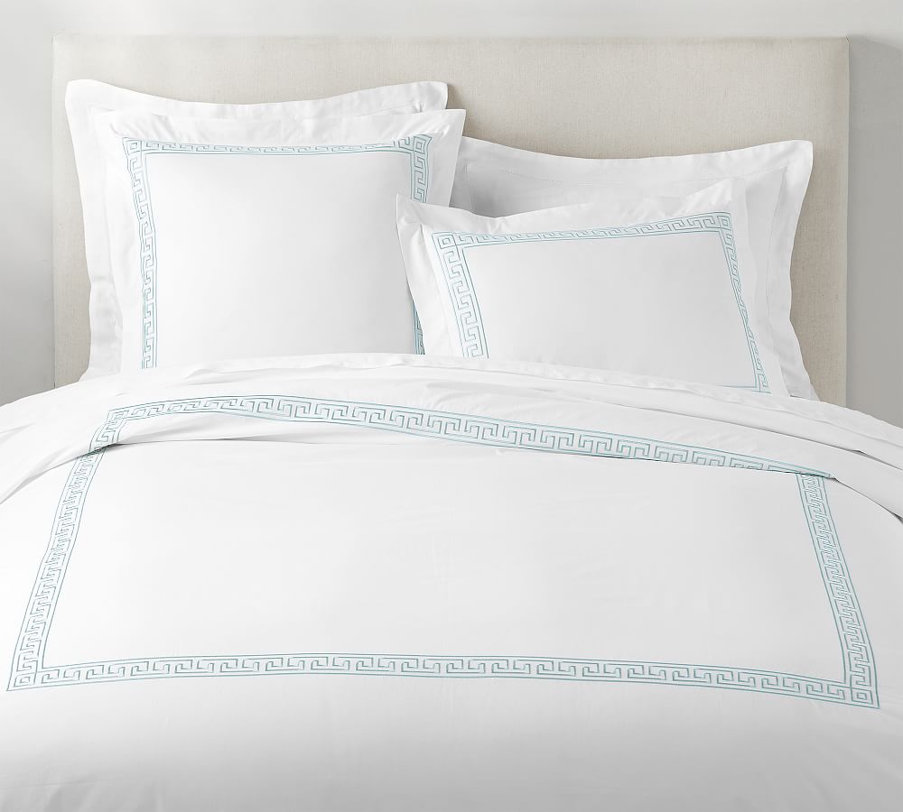 Geo Embroidered Organic Percale Duvet Cover