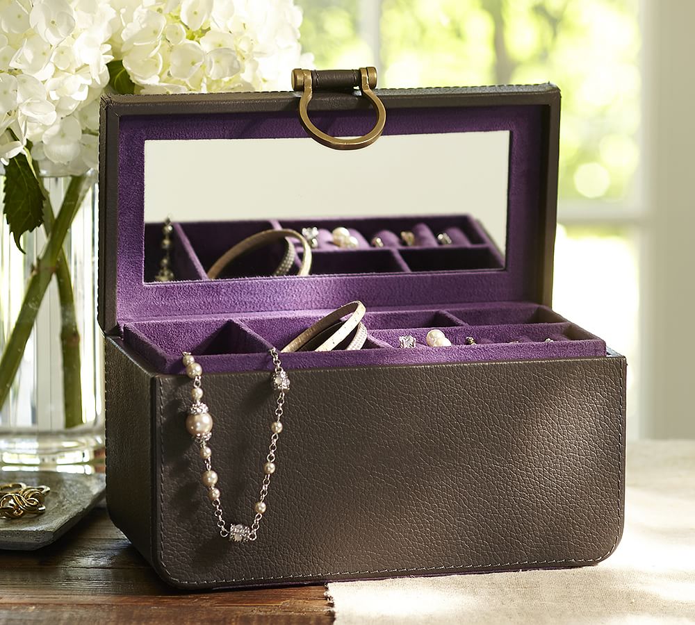 Pebble Leather Medium Dark Roast Jewelry Box