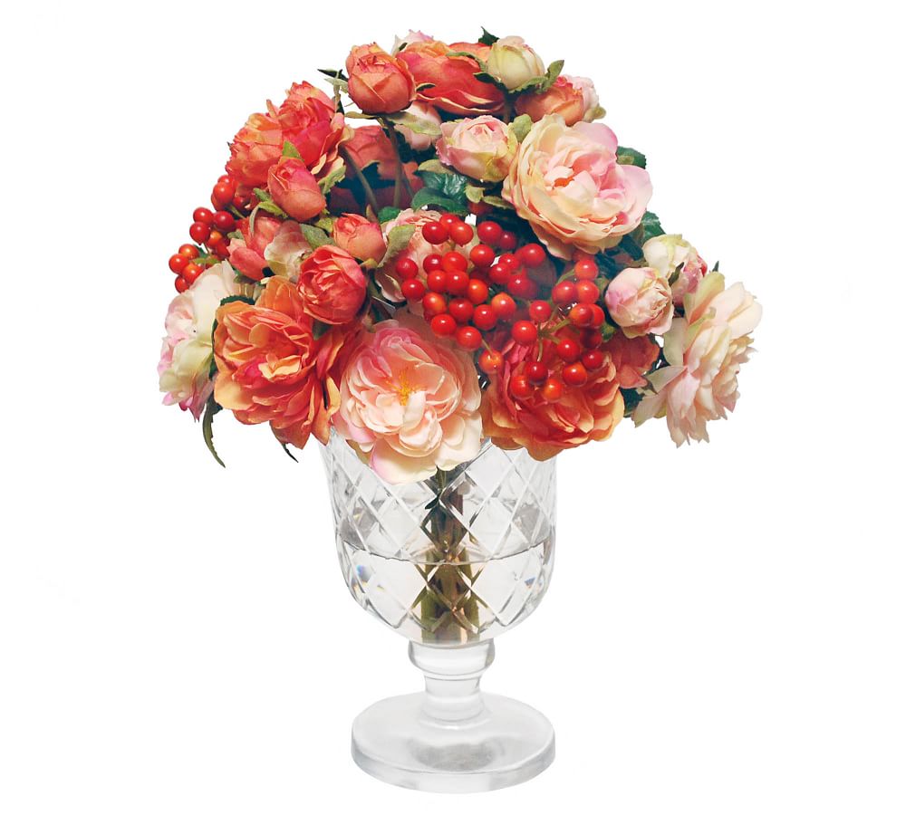 Faux Mixed Rose Arrangement in Glass Vase