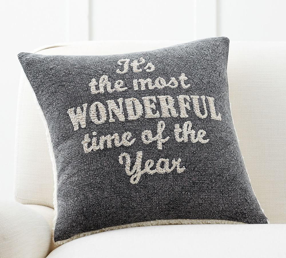 Most Wonderful Time of the Year Cozy Embroidered Pillow Cover