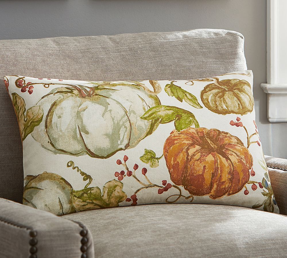 Watercolor Painted Pumpkin Patch Lumbar Pillow Cover