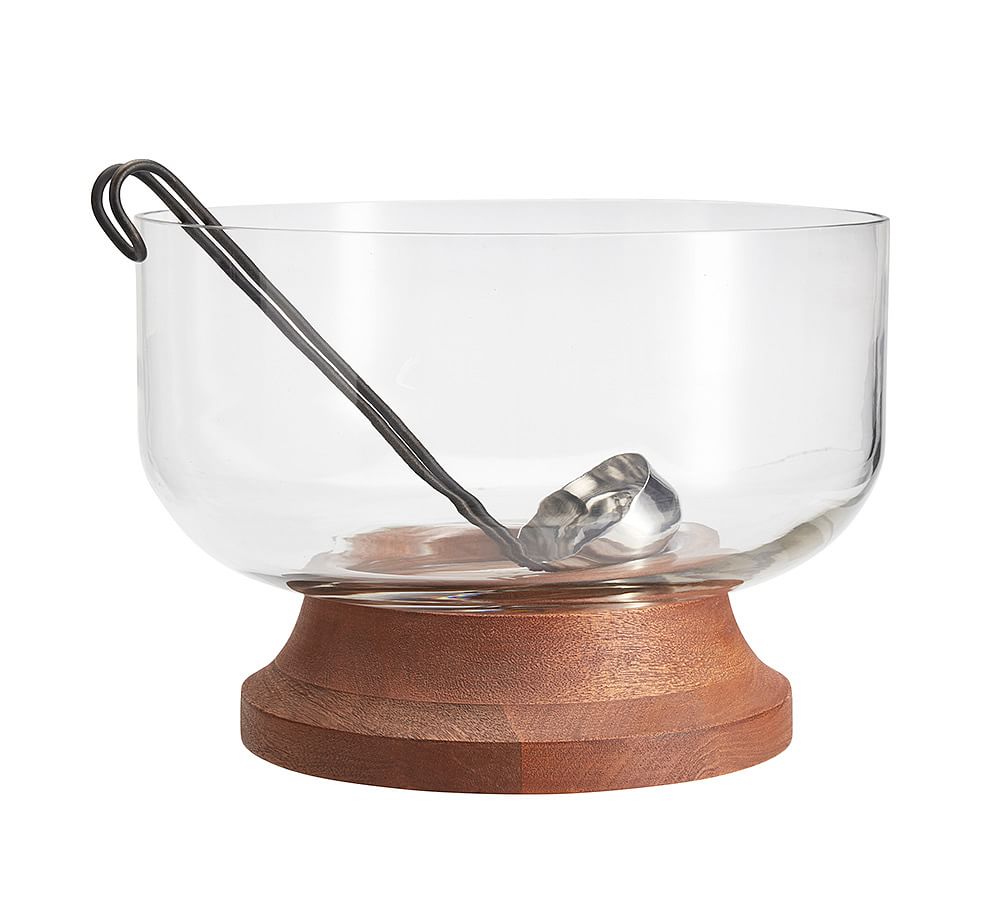 Wood &amp; Glass Punch Bowl With Ladle