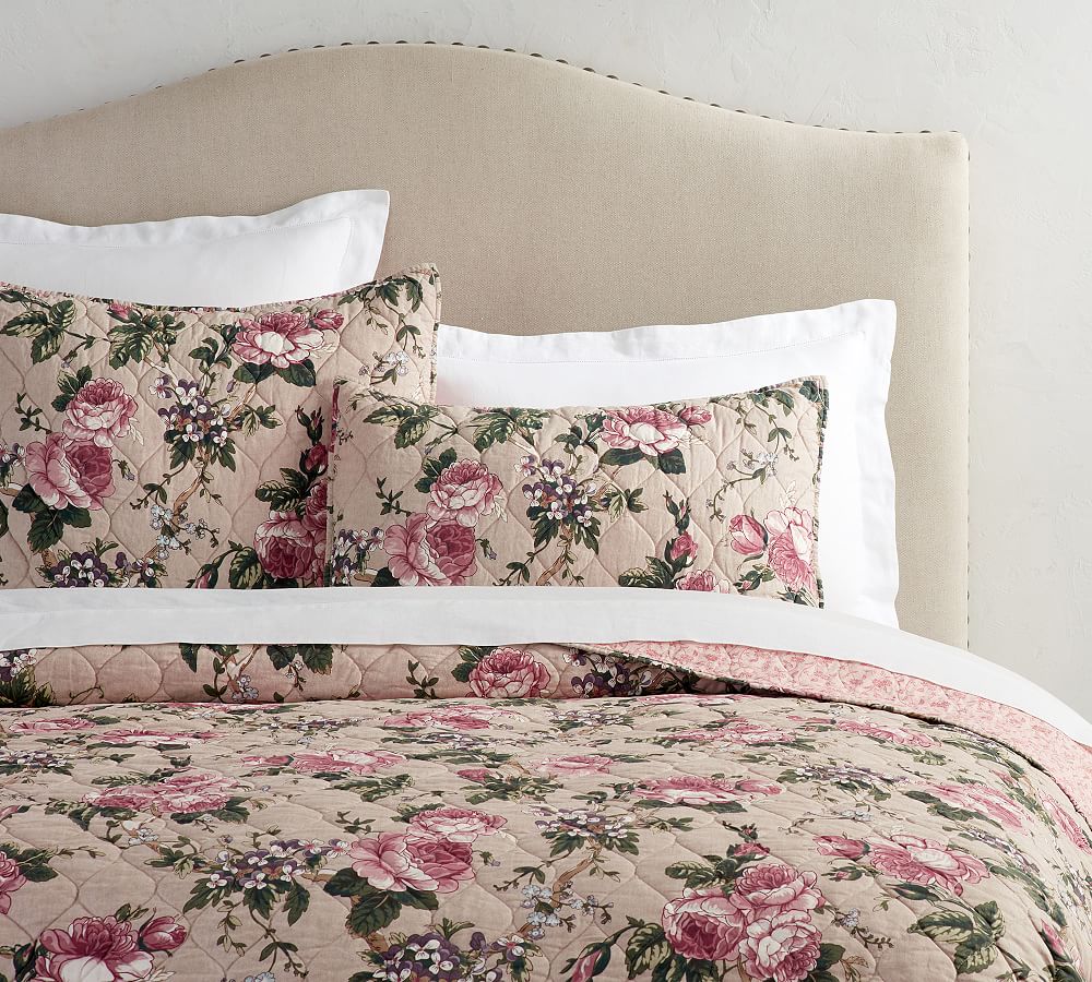 Adelise Floral Cotton Linen Reversible Quilt &amp; Shams