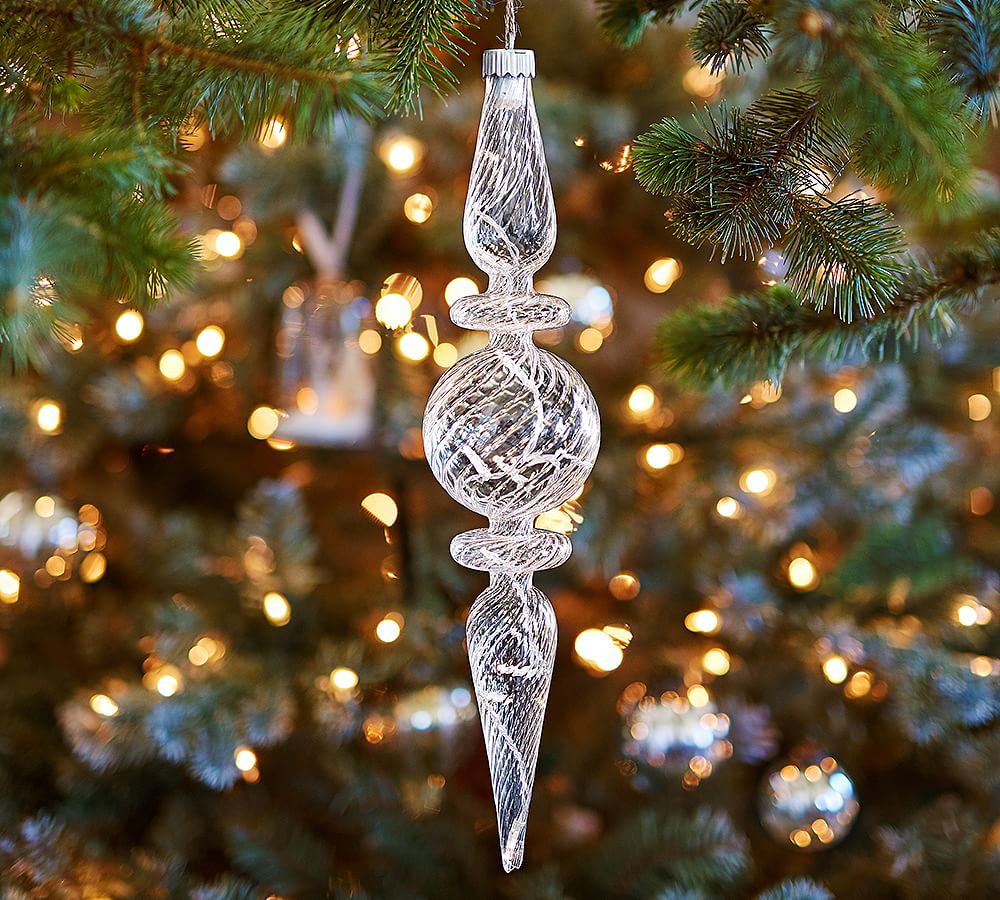 Lit Twist Glass Ornament - Long Finial