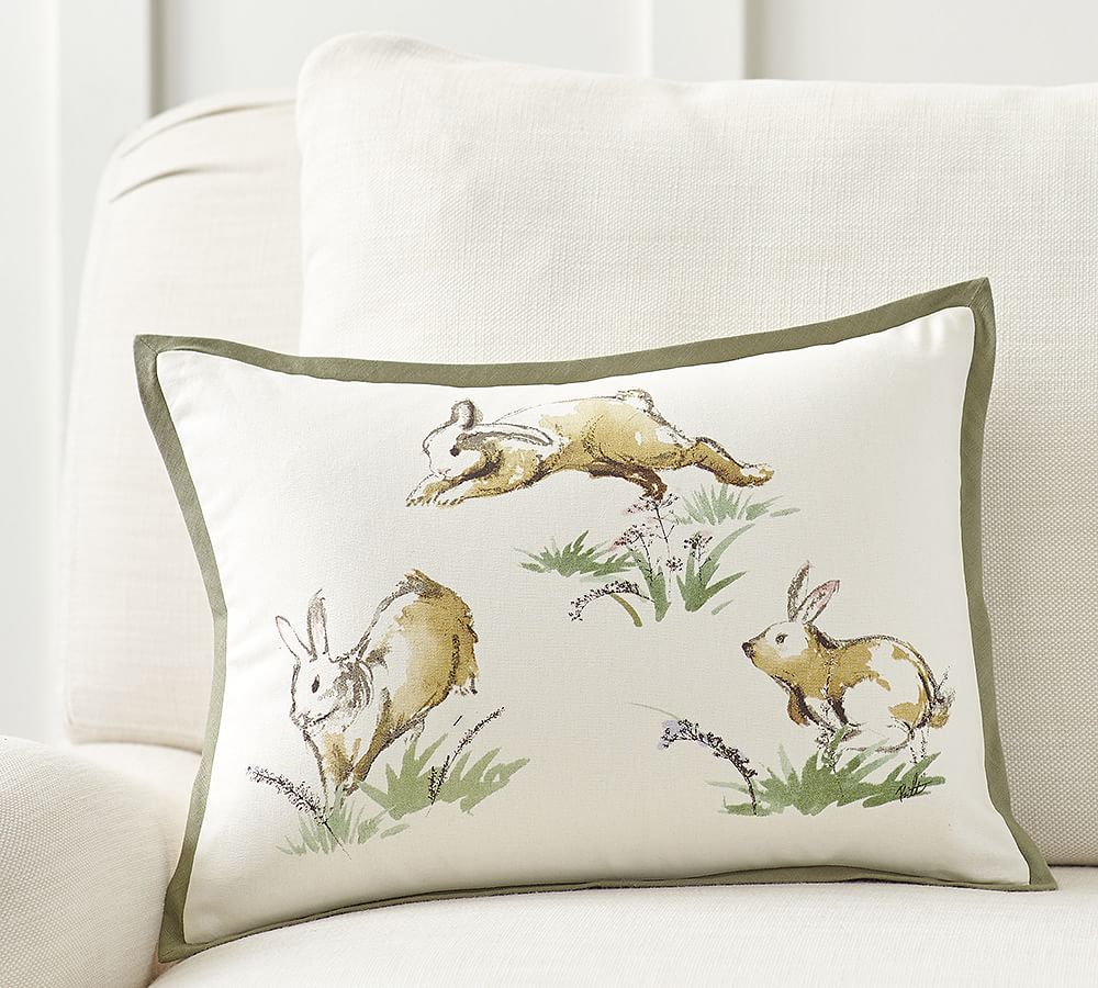 Hopping Bunny Print Lumbar Pillow Cover