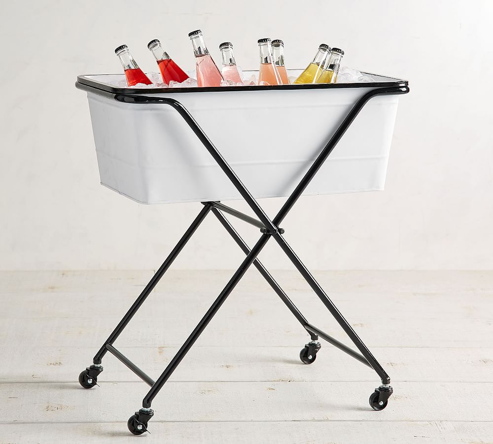 White Enamel Beverage Cooler With Stand