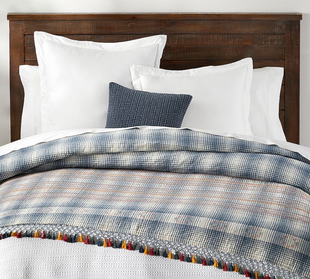 Cyress Embroidered Plaid Tassel Cotton Coverlet