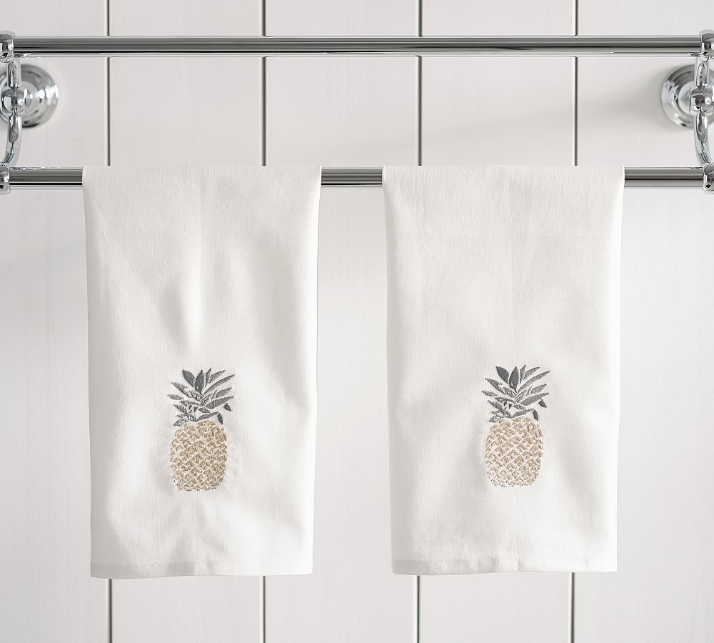 Pineapple Embroidered Guest Hand Towel - Set of 2