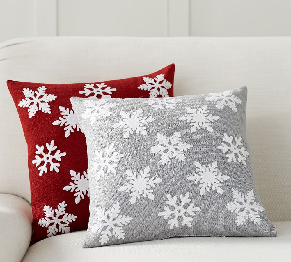 Falling Snowflake Crewel Pillow