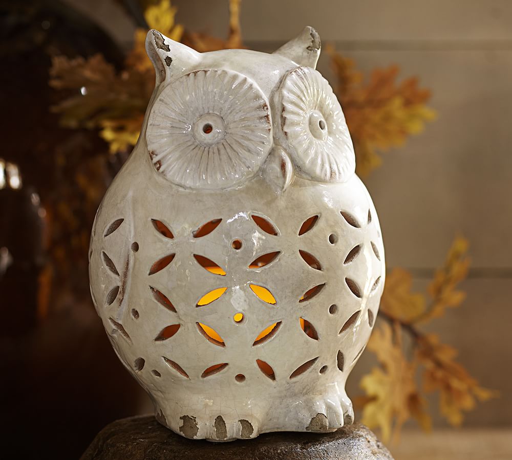 Punched Ceramic Owl Luminary