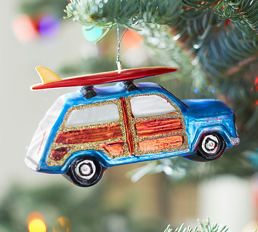 Station Wagon with Surf Board Ornament