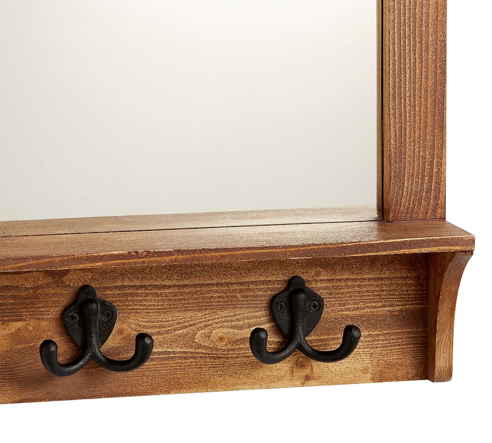 Wade Entryway Mirror with Wall Hooks - Pine | Wall Organizers