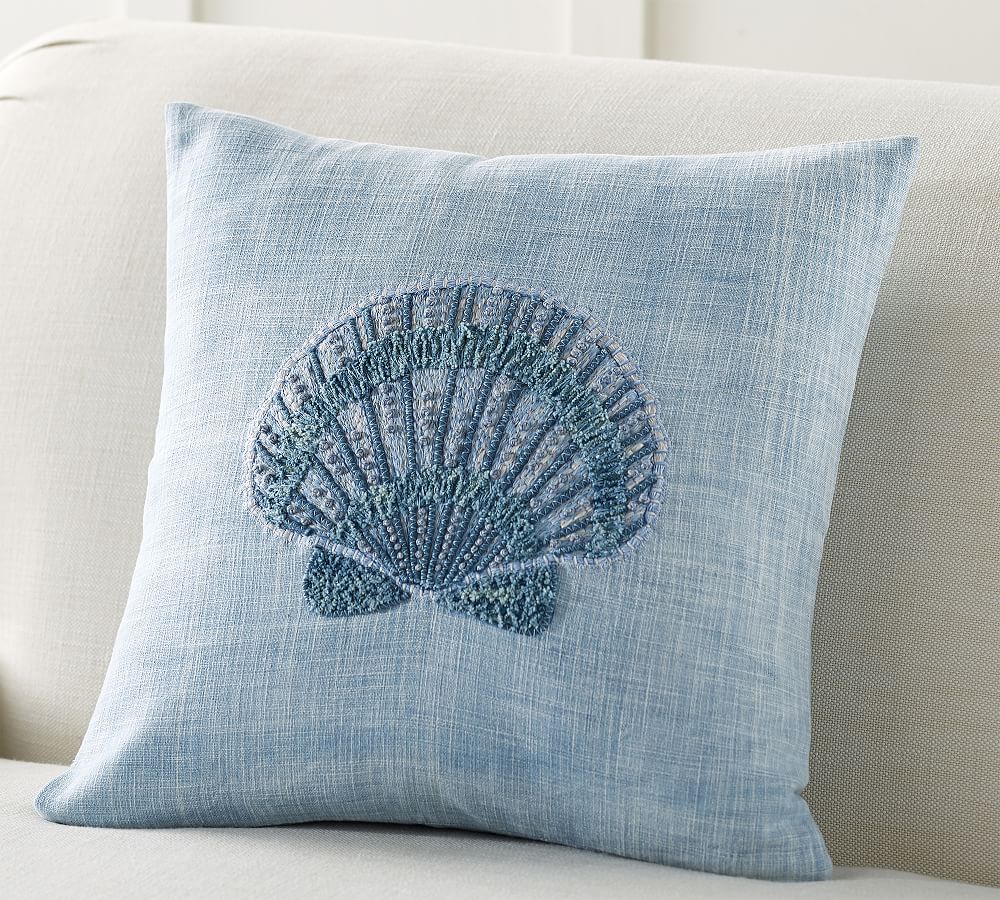 Shell Embroidered Pillow Cover