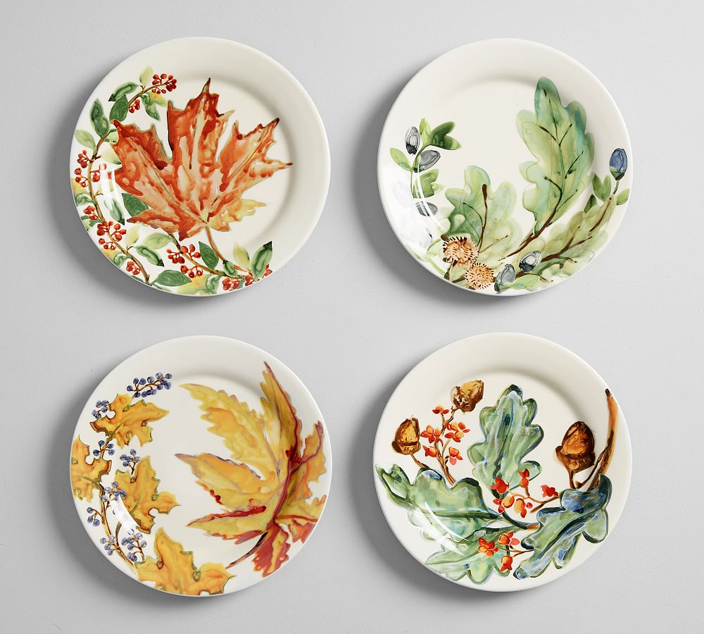 Watercolor Autumn Leaves Salad Plates, Set of 4 - Assorted