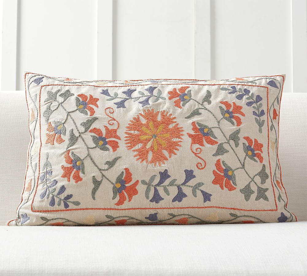 Jasper Embroidered Lumbar Pillow Cover