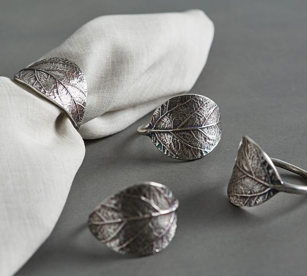 Silver Leaf Napkin Ring, Set of 4