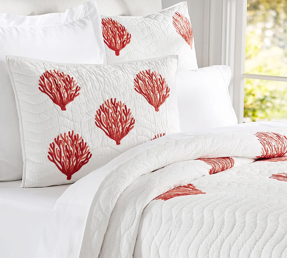 Coral Embroidered Quilt &amp; Shams