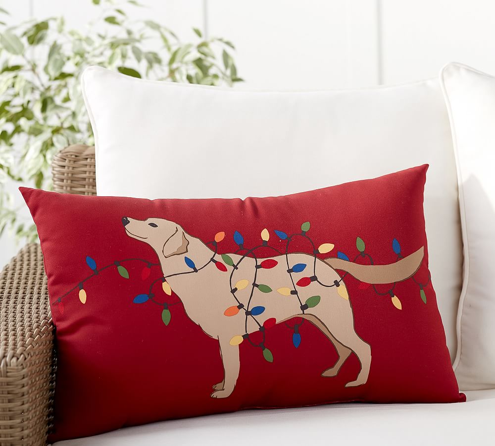 Dog With Tangled Lights Outdoor Pillow