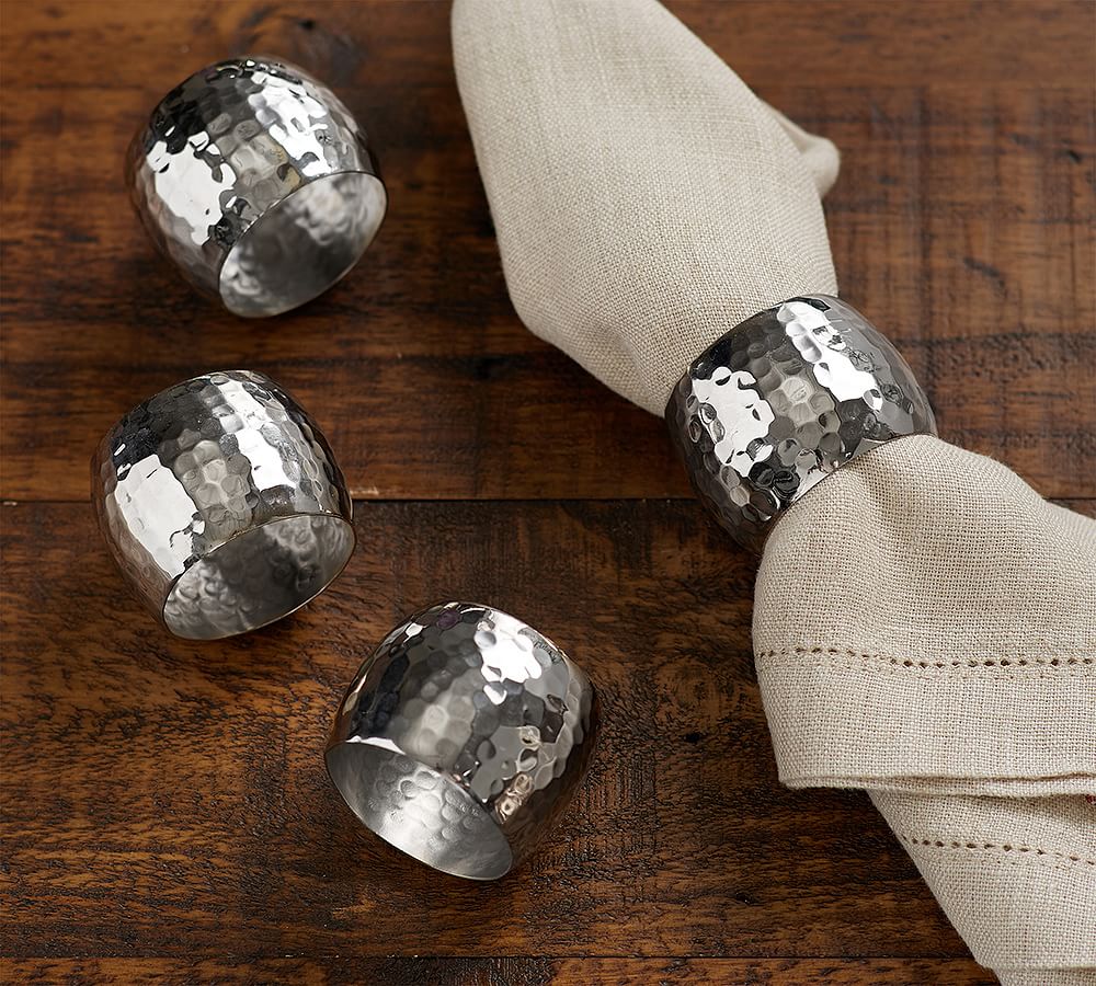 Hammered Nickel Napkin Ring Set