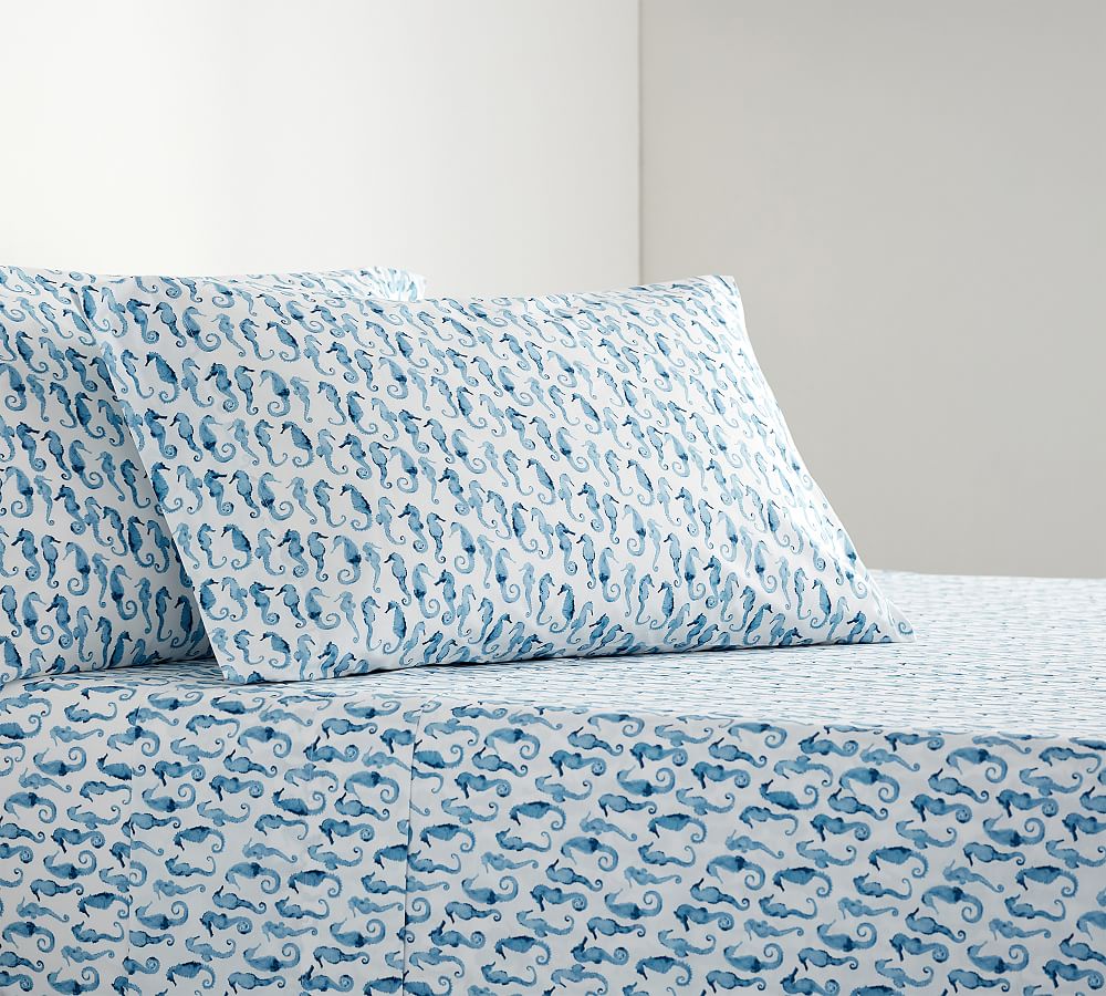 Seahorse Print Organic Cotton Pillowcases - Set of 2