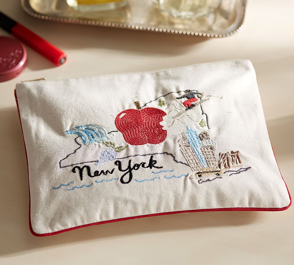 New York Embroidered Pouch