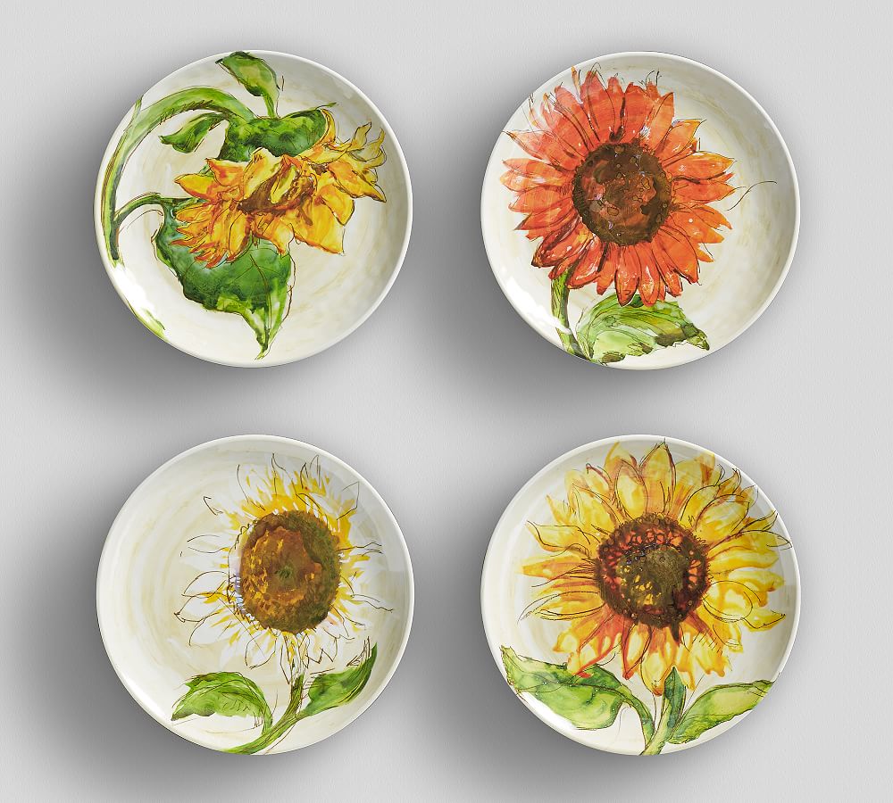 Sunflower Melamine Salad Plates, Mixed Set of 4