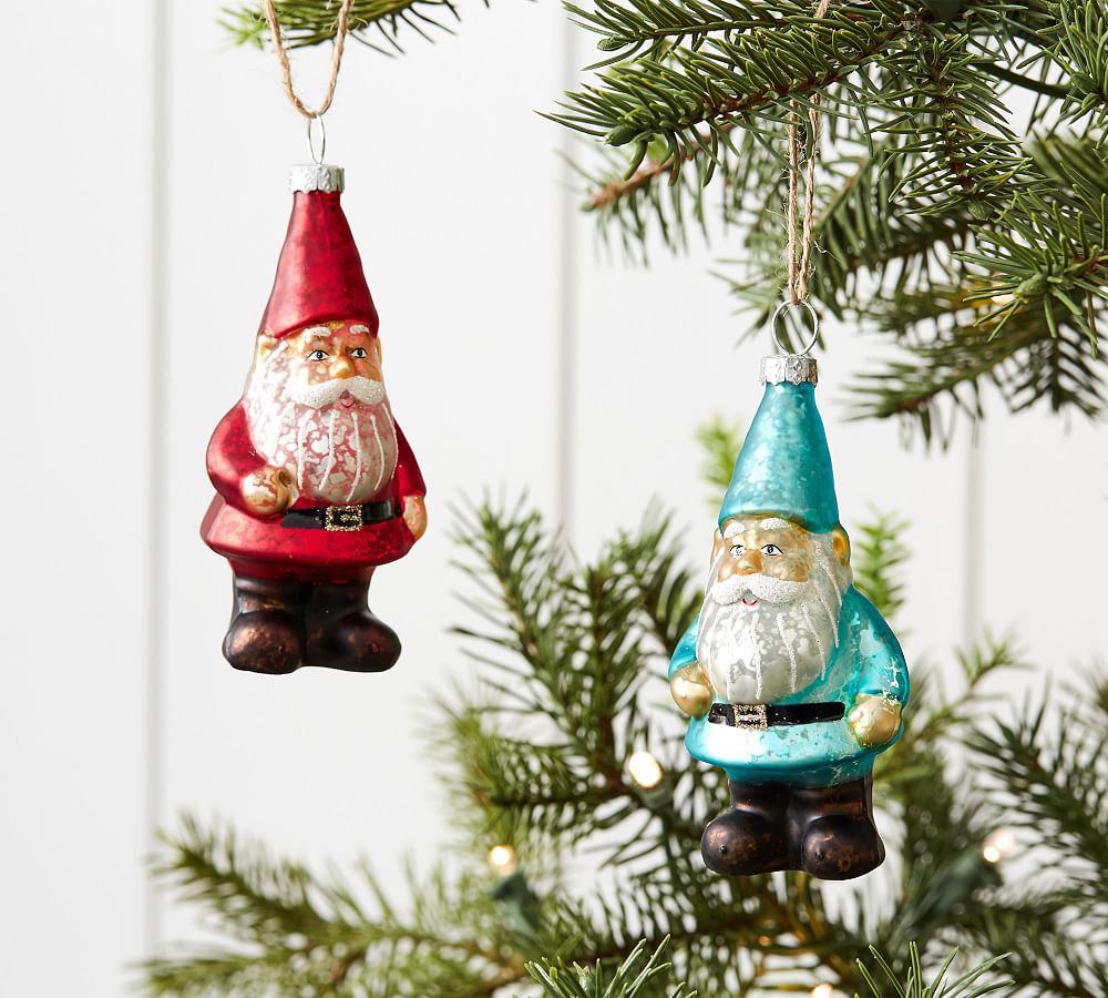 Mercury Glass Santa and Gnome Ornament Set