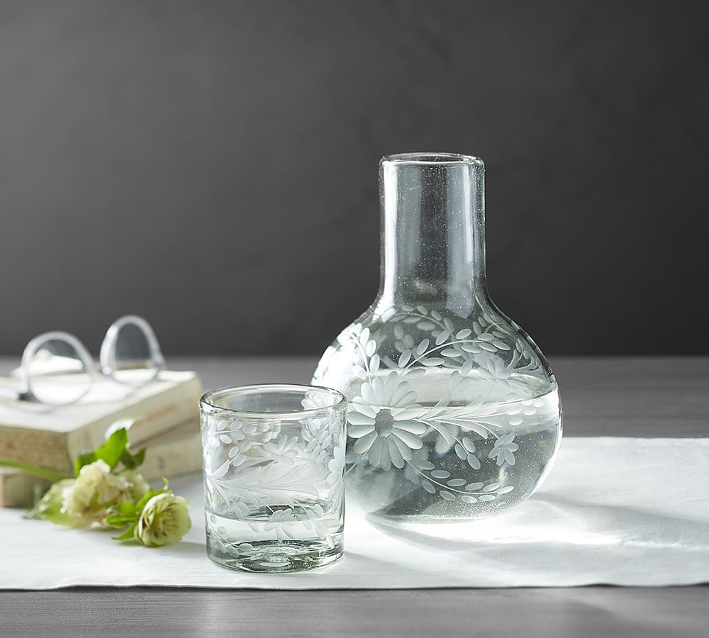 Lucy Etched Glass Carafe and Cup Set