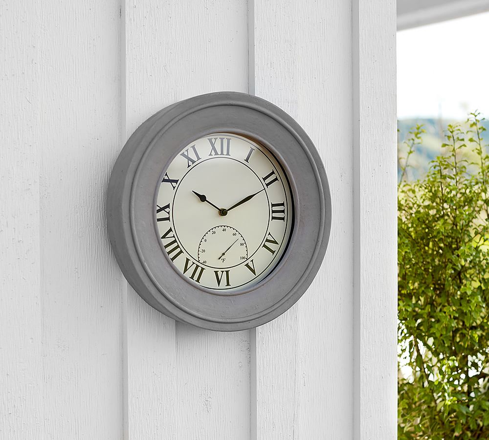 Outdoor Concrete Clock &amp; Thermometer