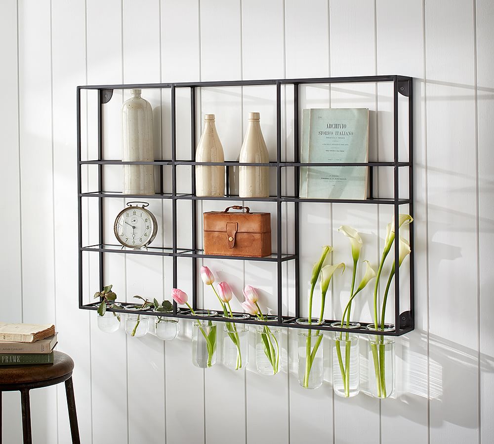 Wall Shelf Unit with Glass Rack