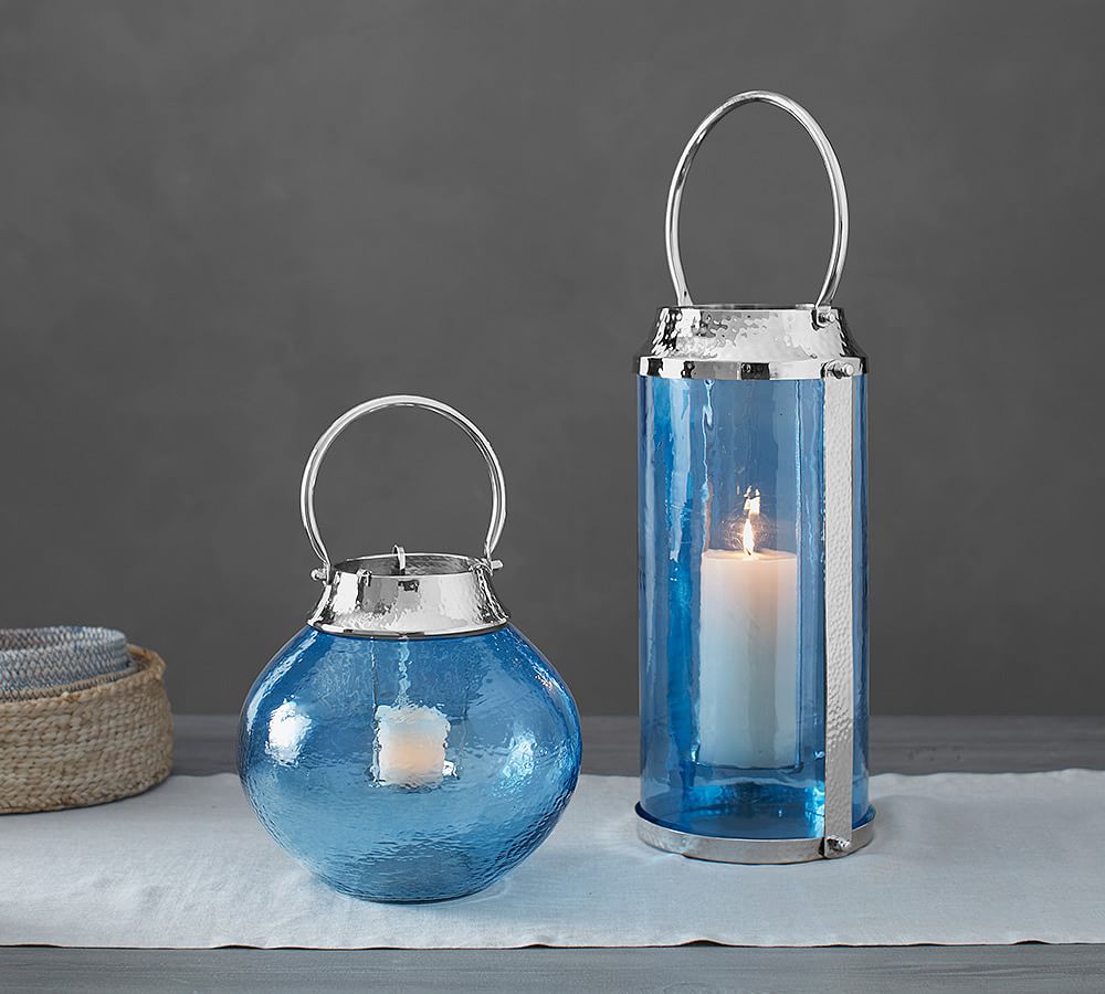 Colton Nickel &amp; Blue Glass Lantern