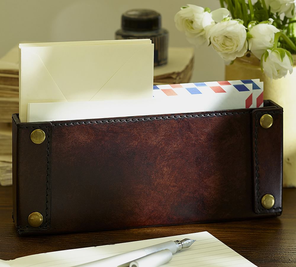 Saddle Chocolate Leather Desk Accessories Collection