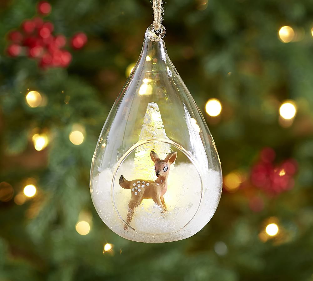 Lit Reindeer Teardrop Cloche Ornament