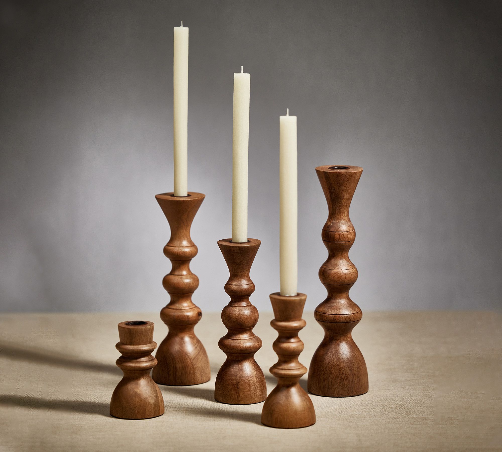 Becka Wooden Taper Candleholders - Set of 2