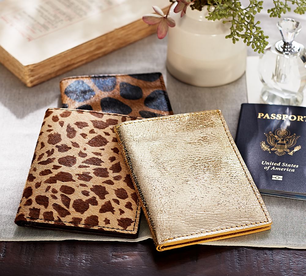 Pony Hair &amp; Gold Leather Passport Wallet