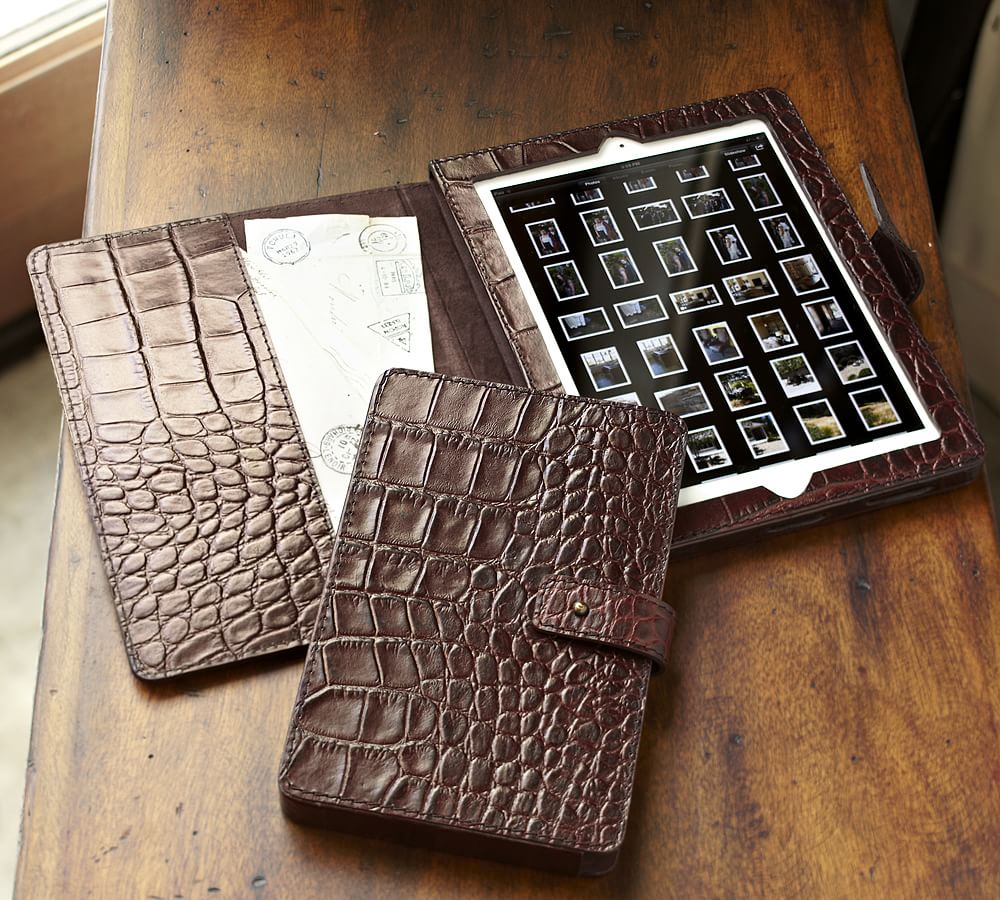 Crocodile-Embossed Leather Tablet Case